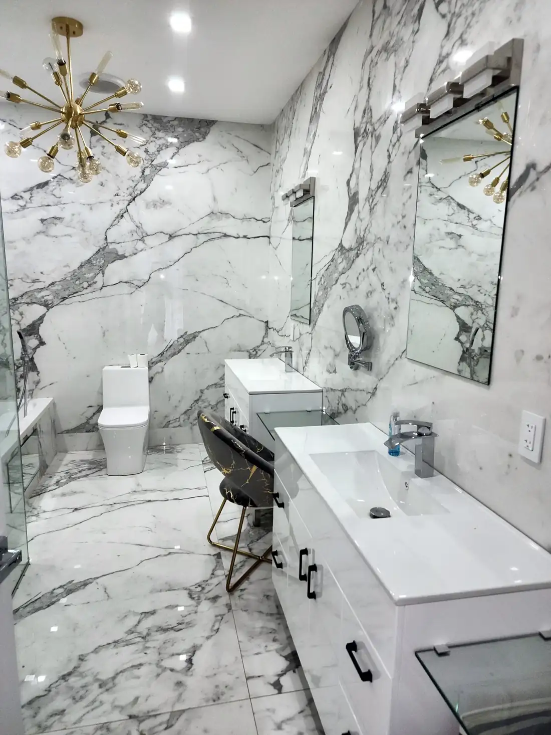 Marble bathroom with floating vanity