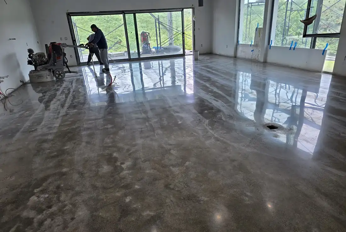 Our crew polishing a concrete floor